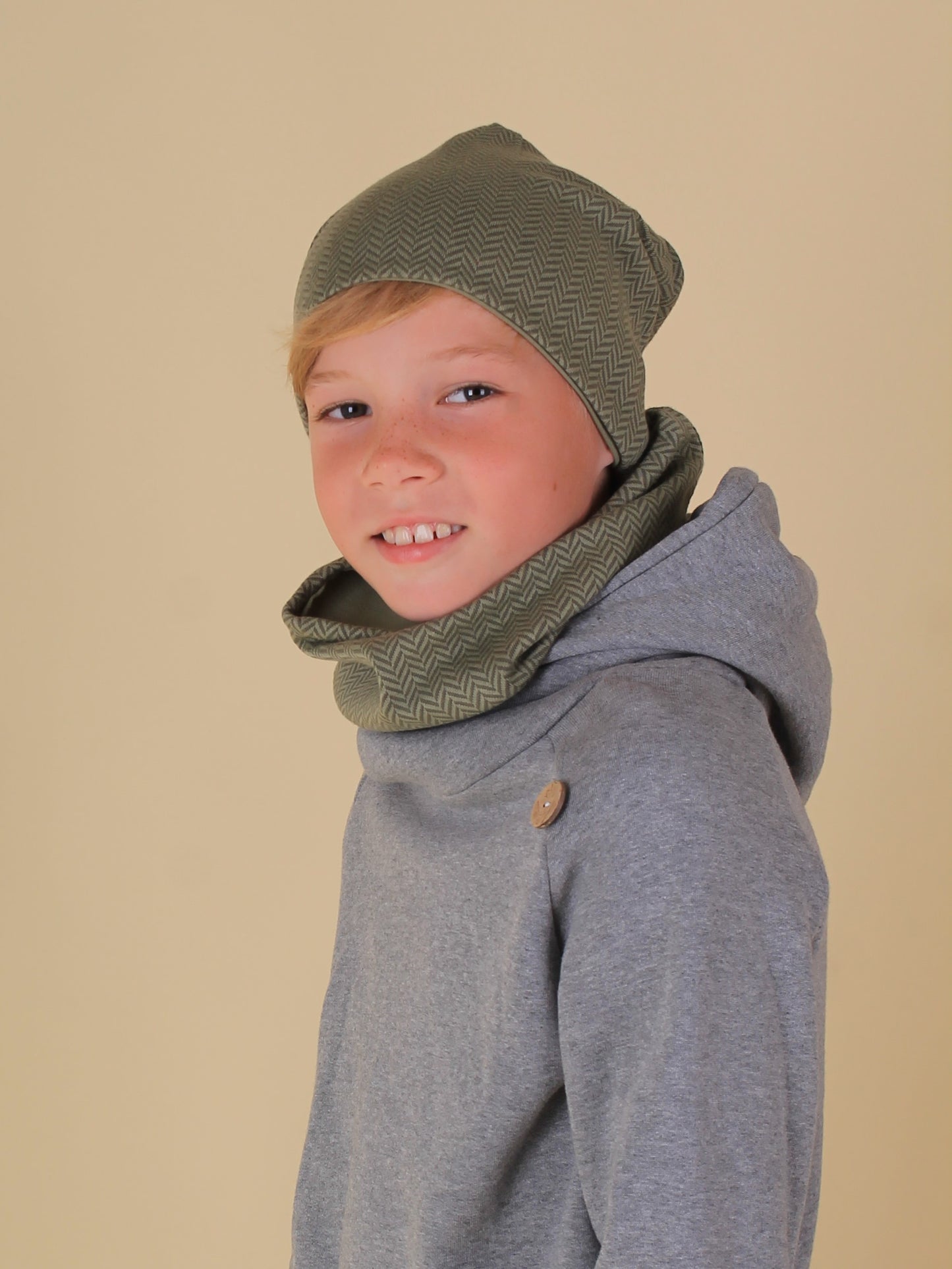 Wendebeanie für Kinder Fischgrät