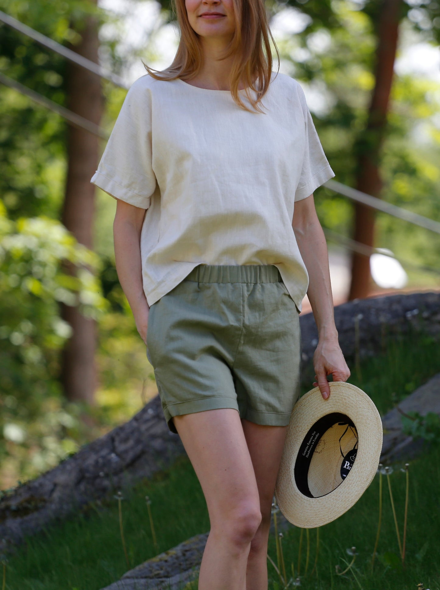 Leinenshorts mit Taschen für Damen