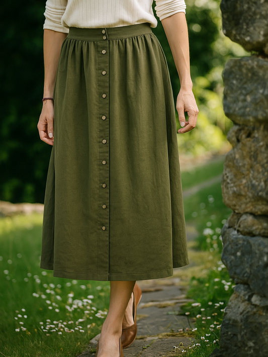 Leinenrock mit Knopfleiste für Damen -  wadenlang