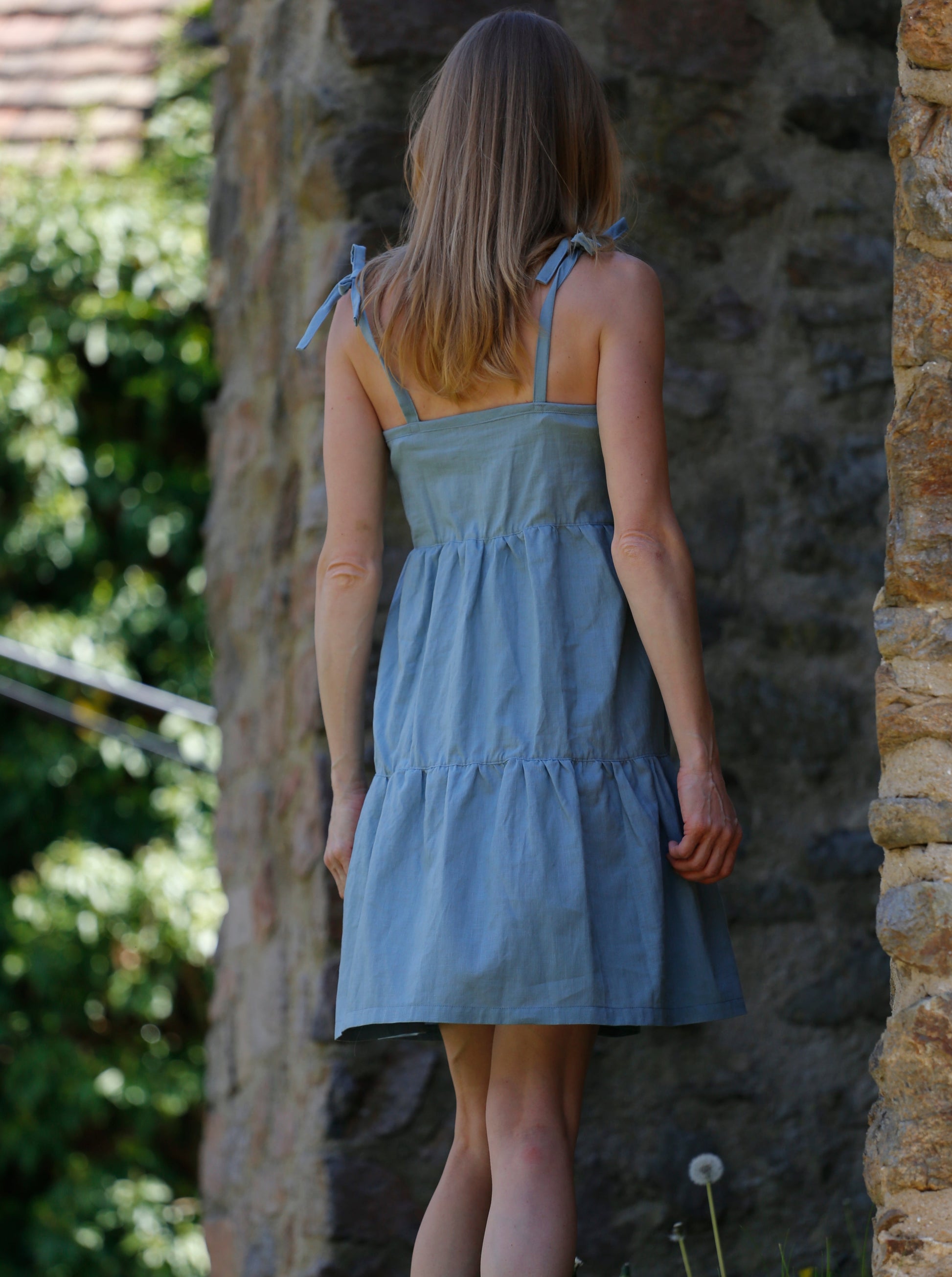 Leinenkleid für Damen, Stufenkleid mit Volants kaufen